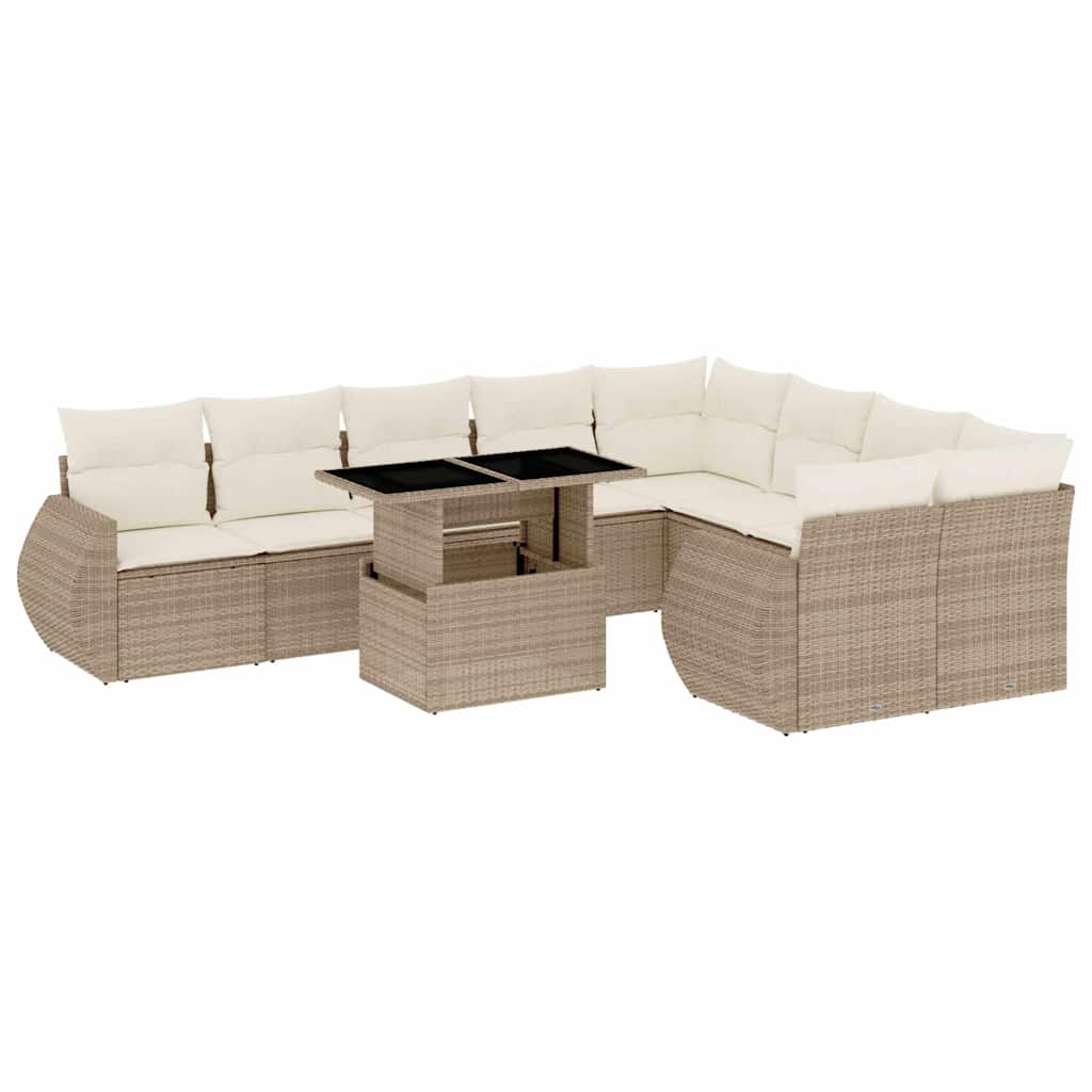 sofasæt til haven 10 dele med hynder polyrattan beige