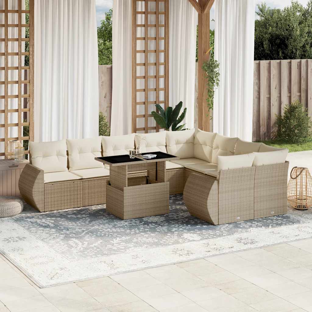 sofasæt til haven 10 dele med hynder polyrattan beige