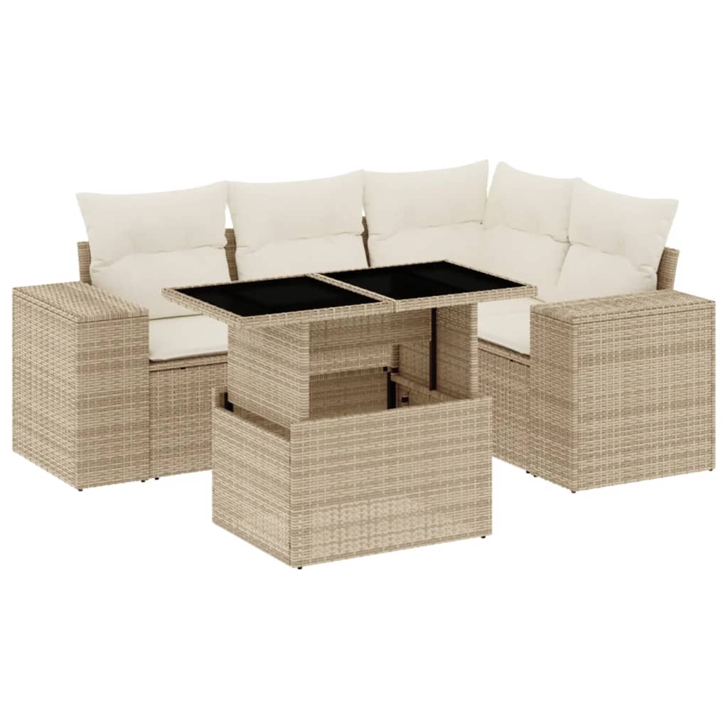 sofasæt til haven 5 dele med hynder polyrattan beige