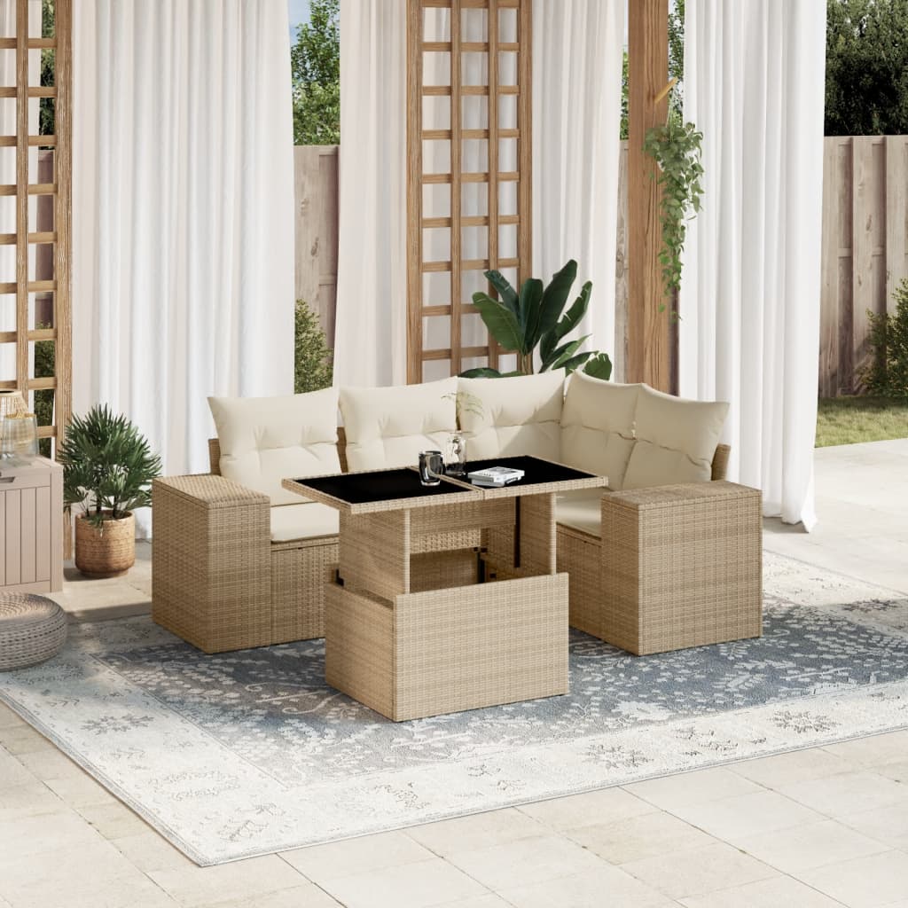 sofasæt til haven 5 dele med hynder polyrattan beige
