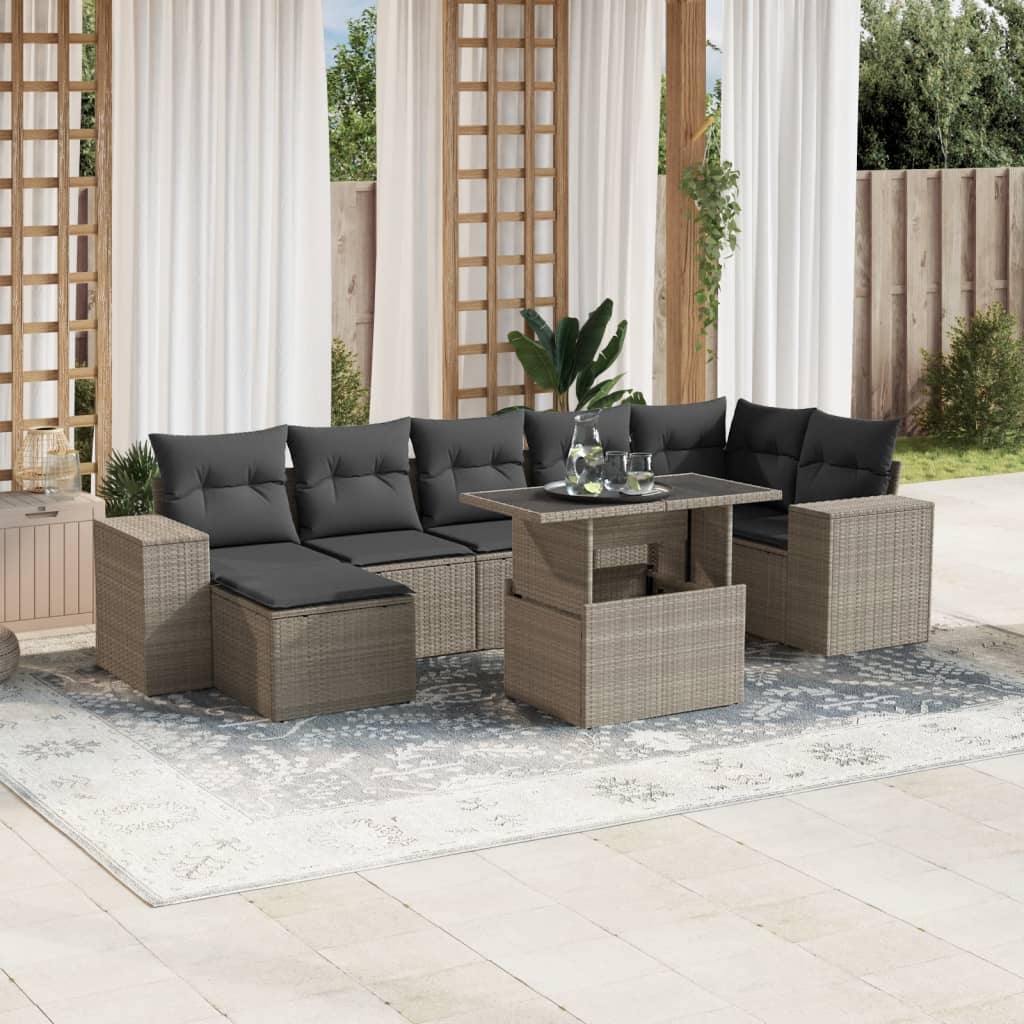 sofasæt til haven 8 dele med hynder polyrattan lysegrå