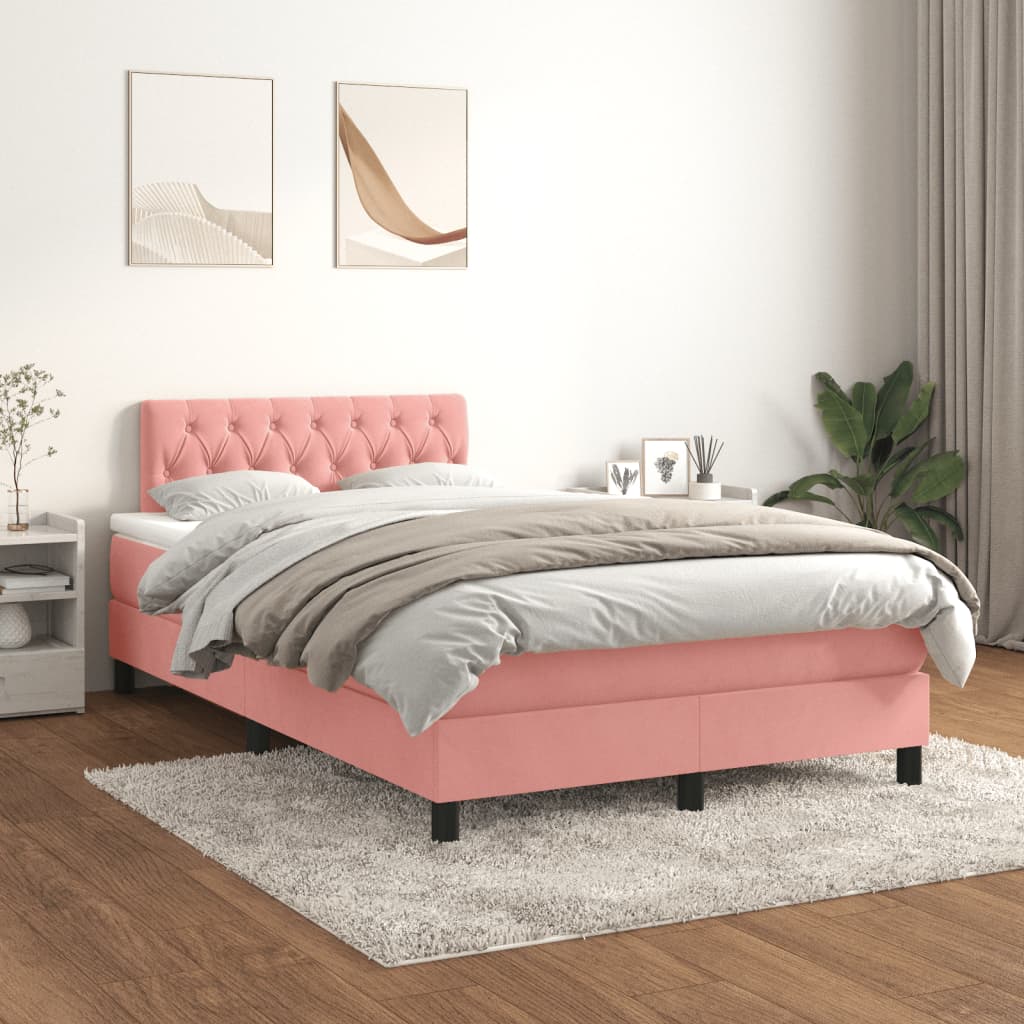 kontinentalseng med madras 120x190 cm velour lyserød