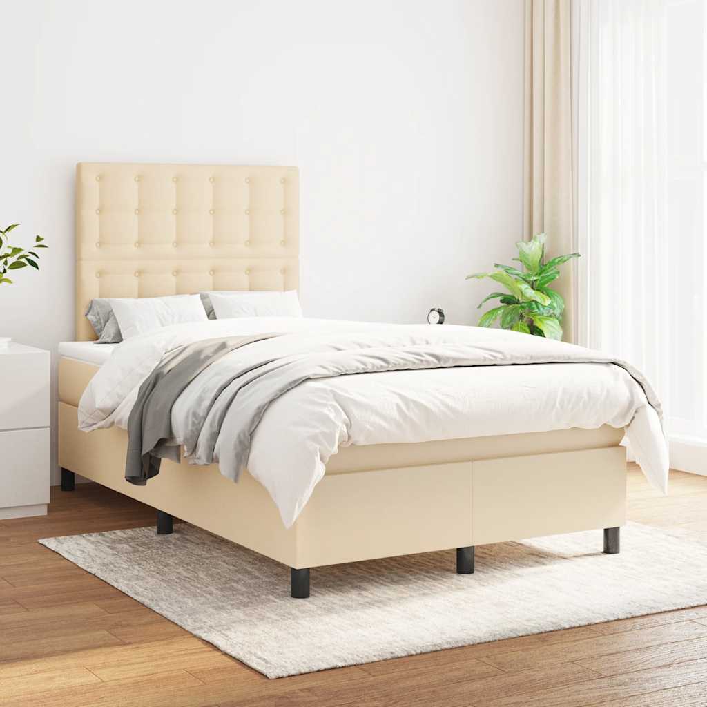 kontinentalseng med madras 120x190 cm stof cremefarvet