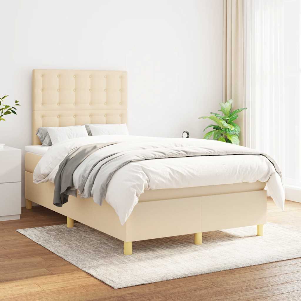 kontinentalseng med madras 120x190 cm stof cremefarvet
