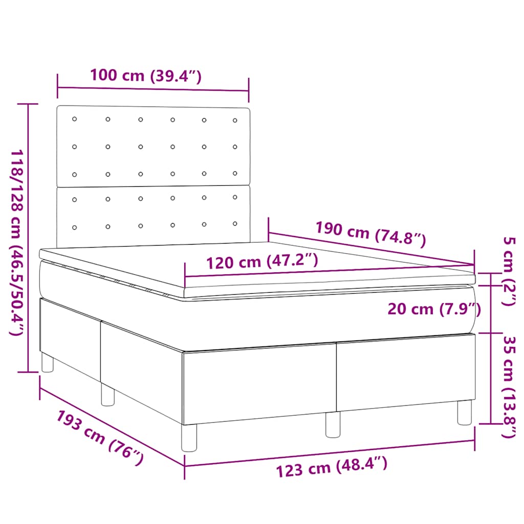 kontinentalseng med madras 120x190 cm stof cremefarvet