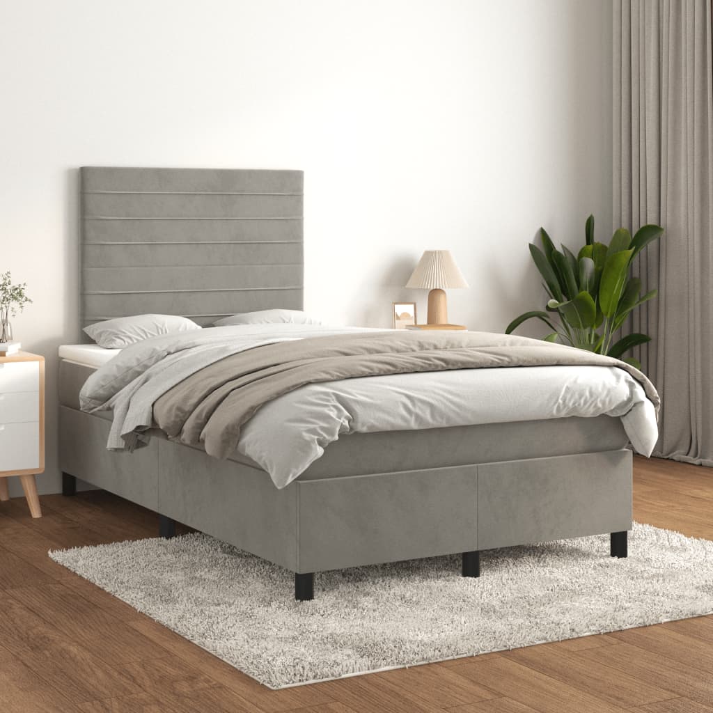 kontinentalseng med madras 120x190 cm velour lysegrå