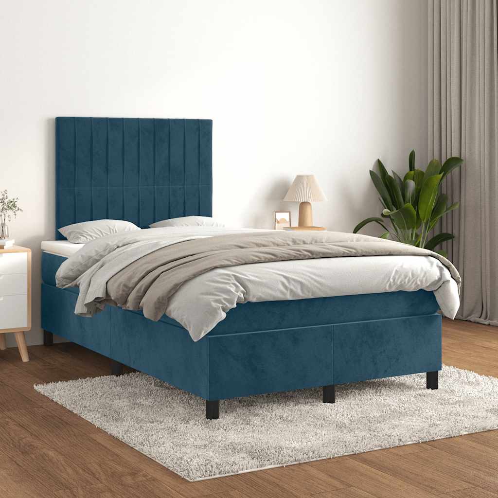 kontinentalseng med madras 120x190 cm velour mørkeblå