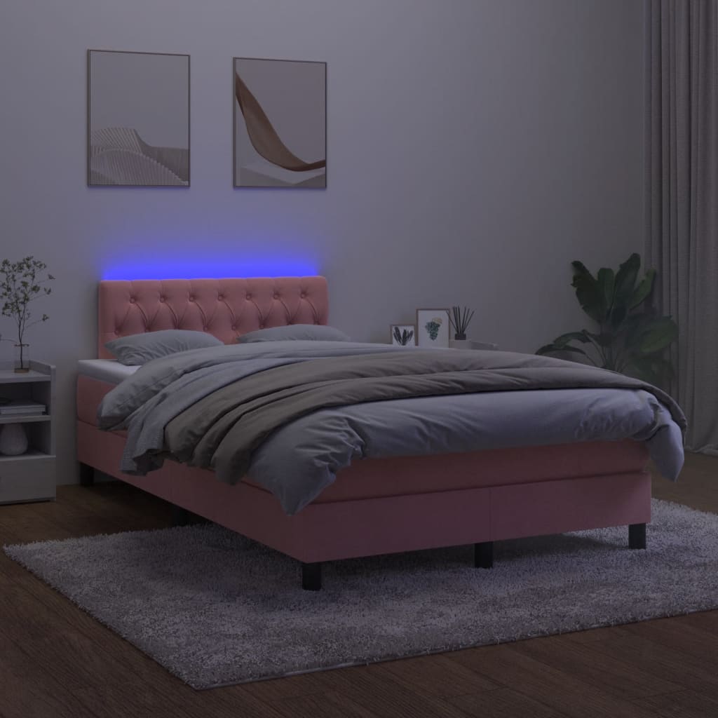 kontinentalseng med madras og LED-lys 120x190 cm fløjl lyserød