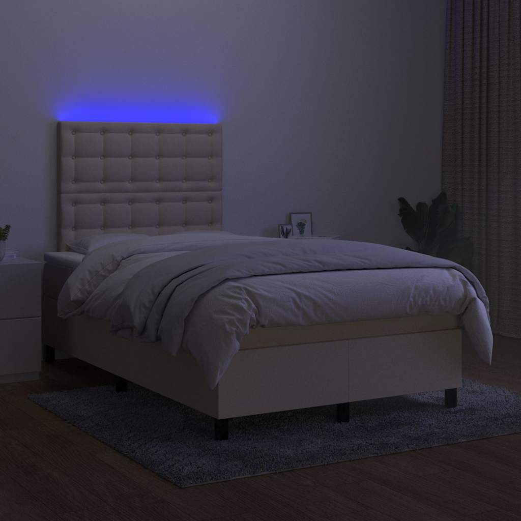 kontinentalseng med LED-lys 120x190 cm stof cremefarvet