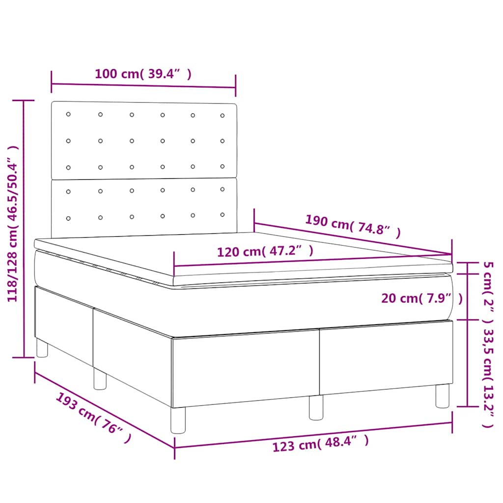 kontinentalseng med LED-lys 120x190 cm stof cremefarvet