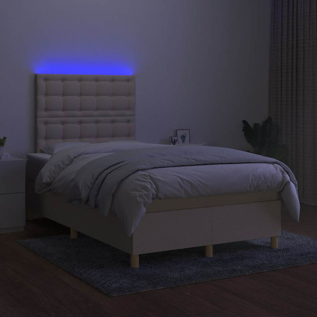 kontinentalseng med LED-lys 120x190 cm stof cremefarvet