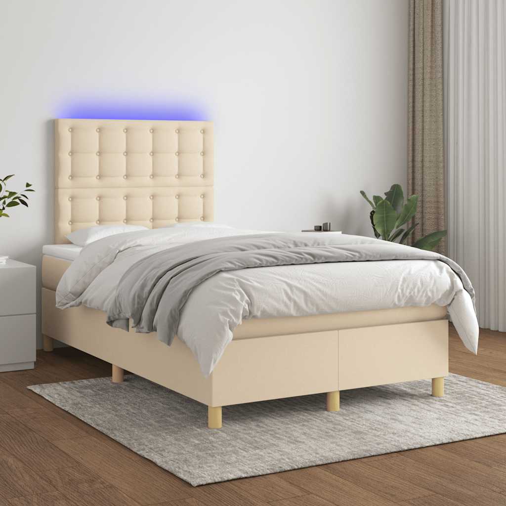 kontinentalseng med LED-lys 120x190 cm stof cremefarvet