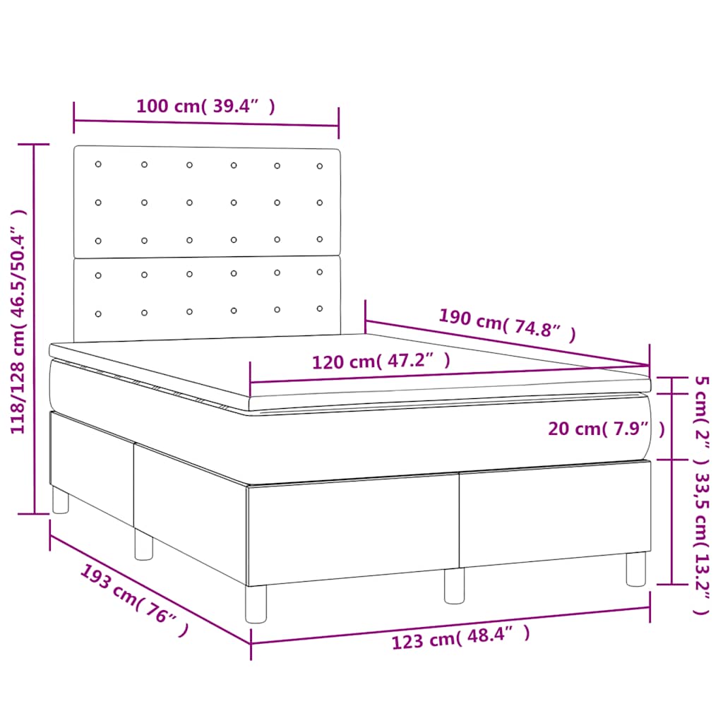 kontinentalseng med LED-lys 120x190 cm stof cremefarvet