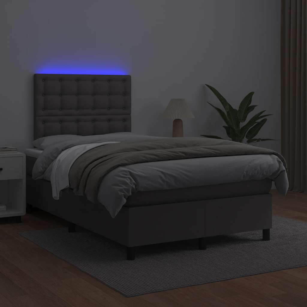 kontinentalseng med madras og LED-lys 120x190 cm kunstlæder grå