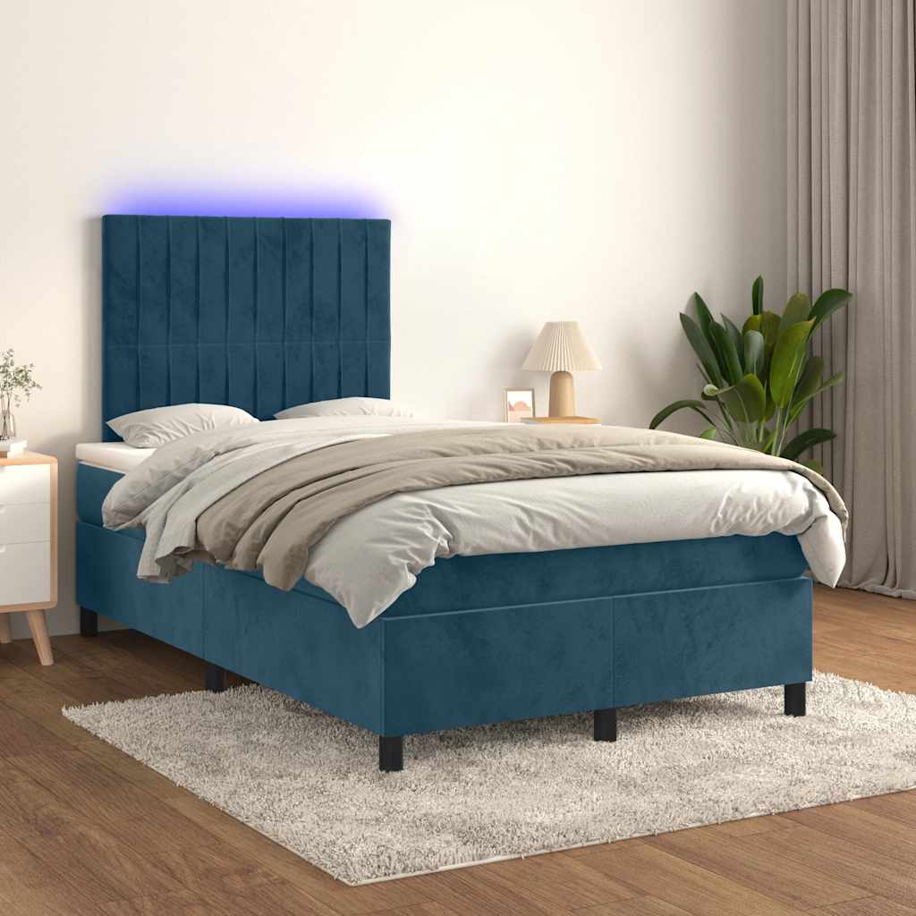 kontinentalseng med madras og LED-lys 120x190cm velour mørkeblå