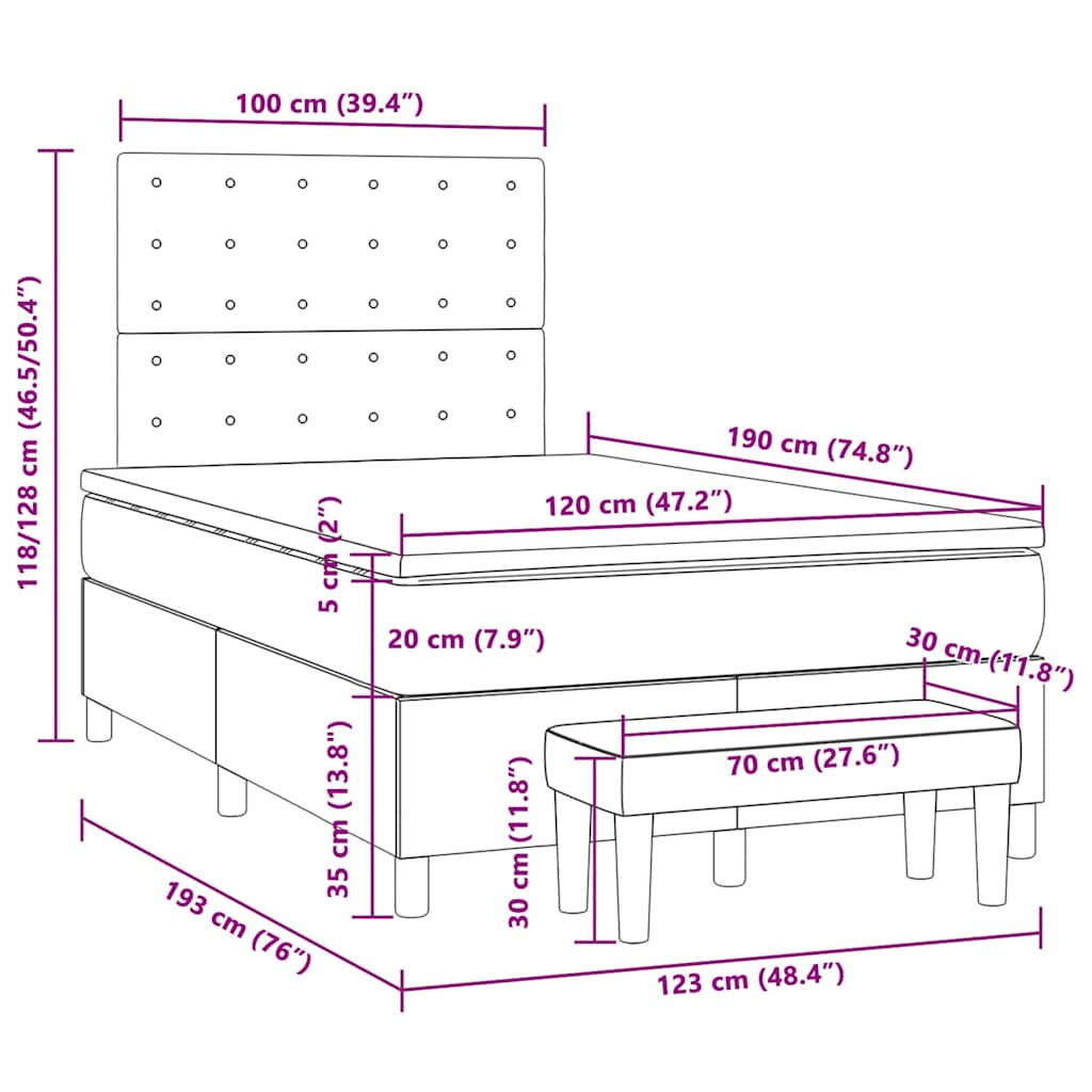 kontinentalseng med madras 120x190 cm stof cremefarvet