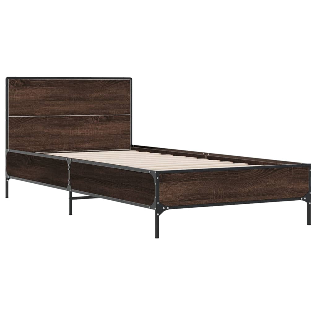 sengeramme 90x200 cm konstrueret træ og metal brun egetræsfarve