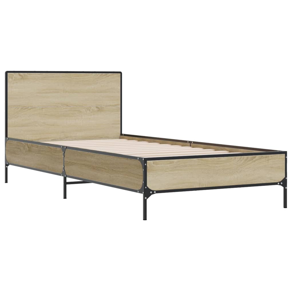 sengeramme 100x200 cm konstrueret træ og metal sonoma-eg