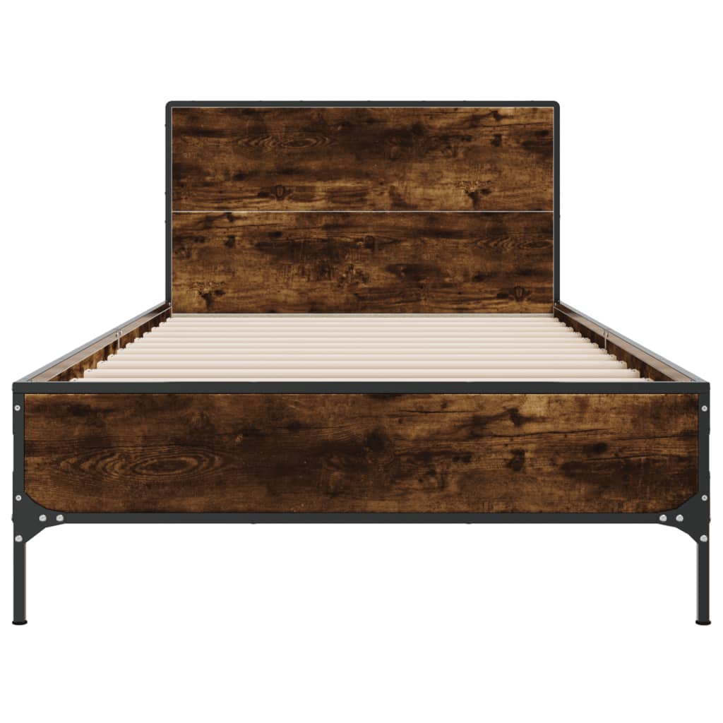sengeramme 100x200 cm konstrueret træ og metal røget eg
