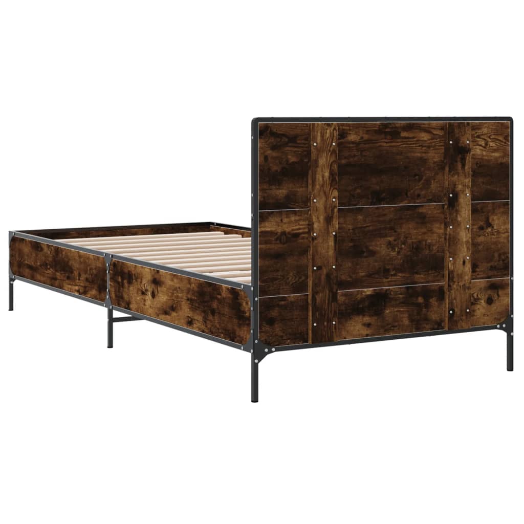 sengeramme 100x200 cm konstrueret træ og metal røget eg