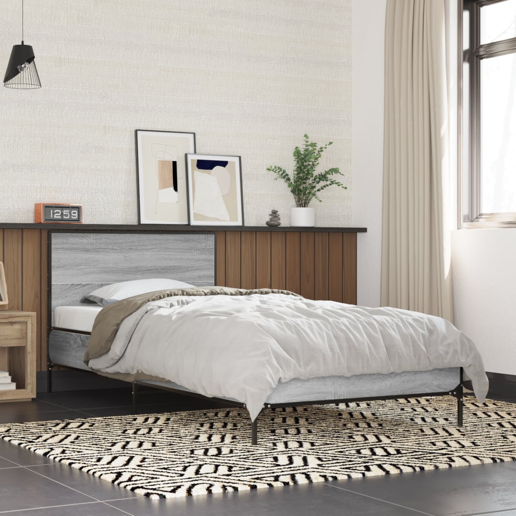 sengeramme 100x200 cm konstrueret træ og metal grå sonoma-eg