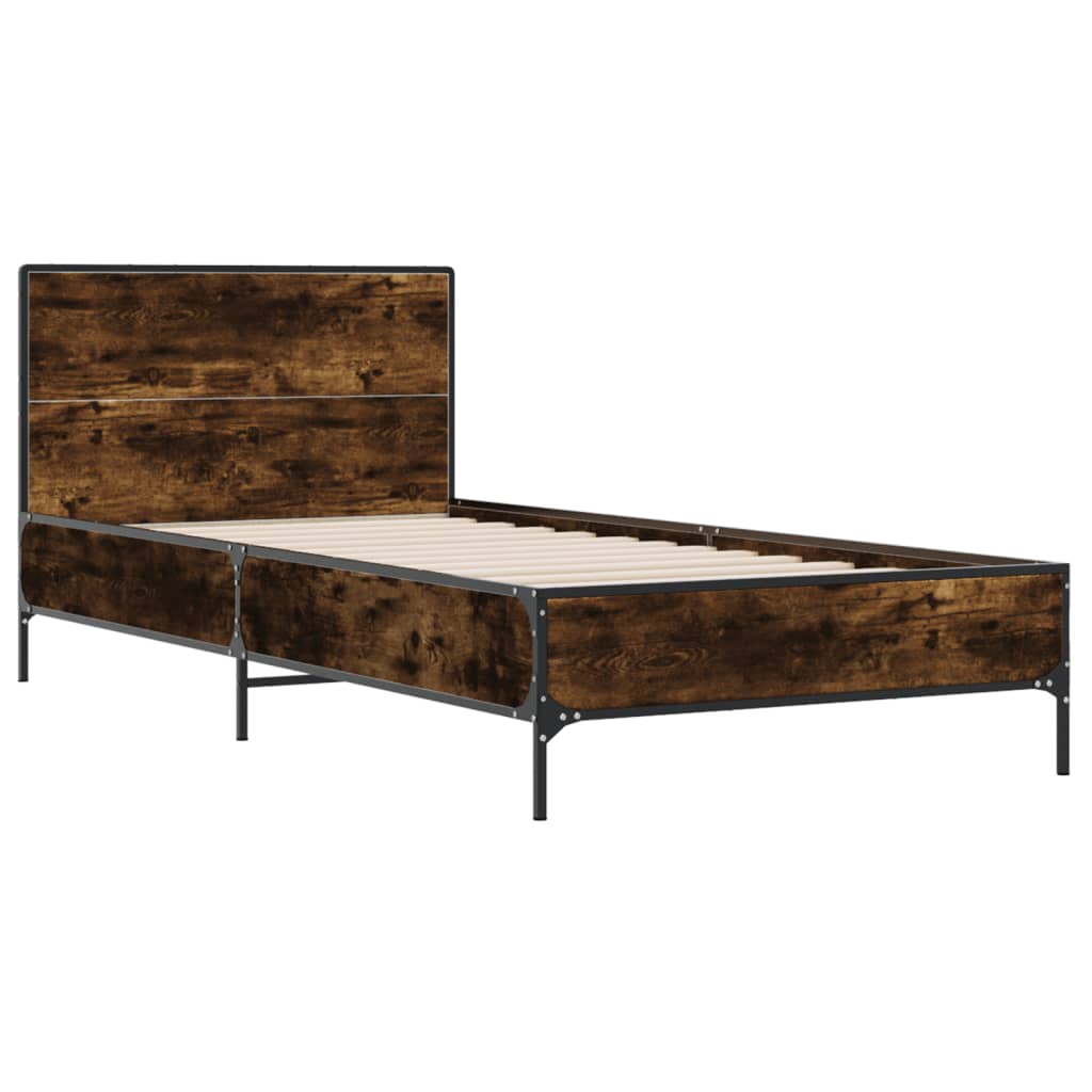 sengeramme 75x190 cm konstrueret træ og metal røget eg