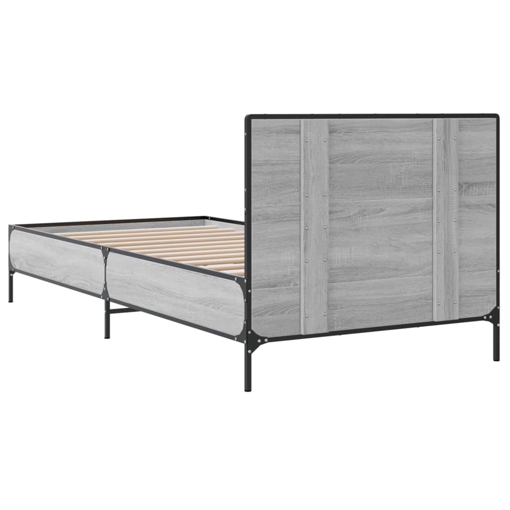 sengeramme 75x190 cm konstrueret træ og metal grå sonoma-eg