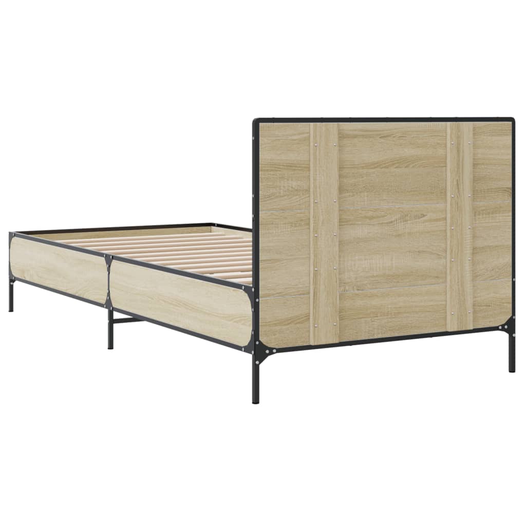 sengeramme 90x190 cm konstrueret træ og metal sonoma-eg