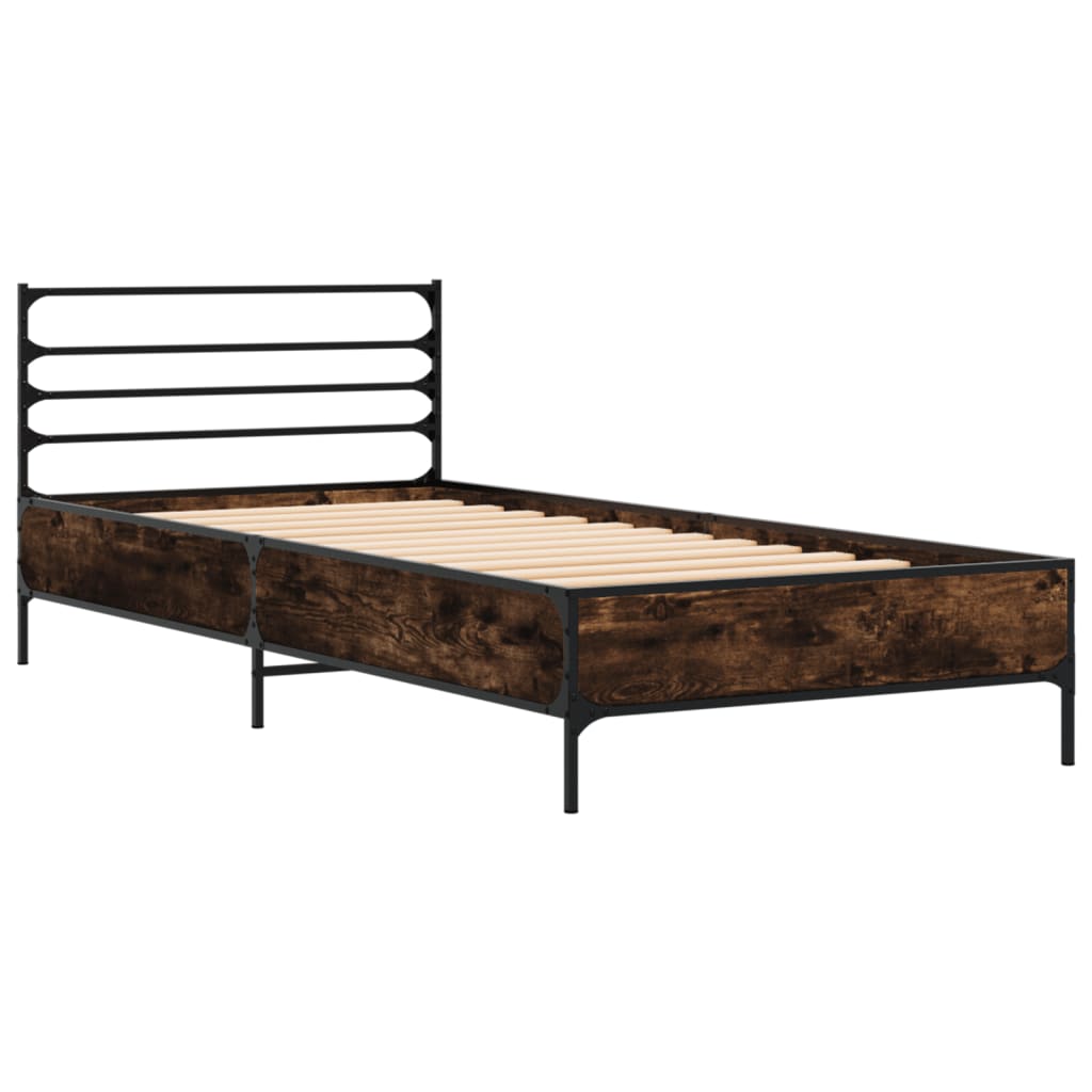 sengeramme 90x200 cm konstrueret træ og metal røget eg
