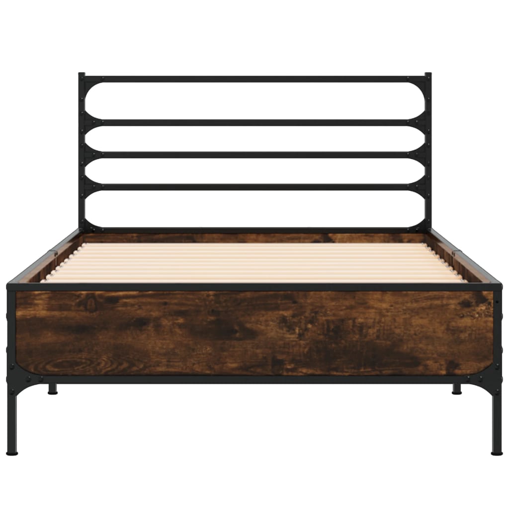 sengeramme 90x200 cm konstrueret træ og metal røget eg