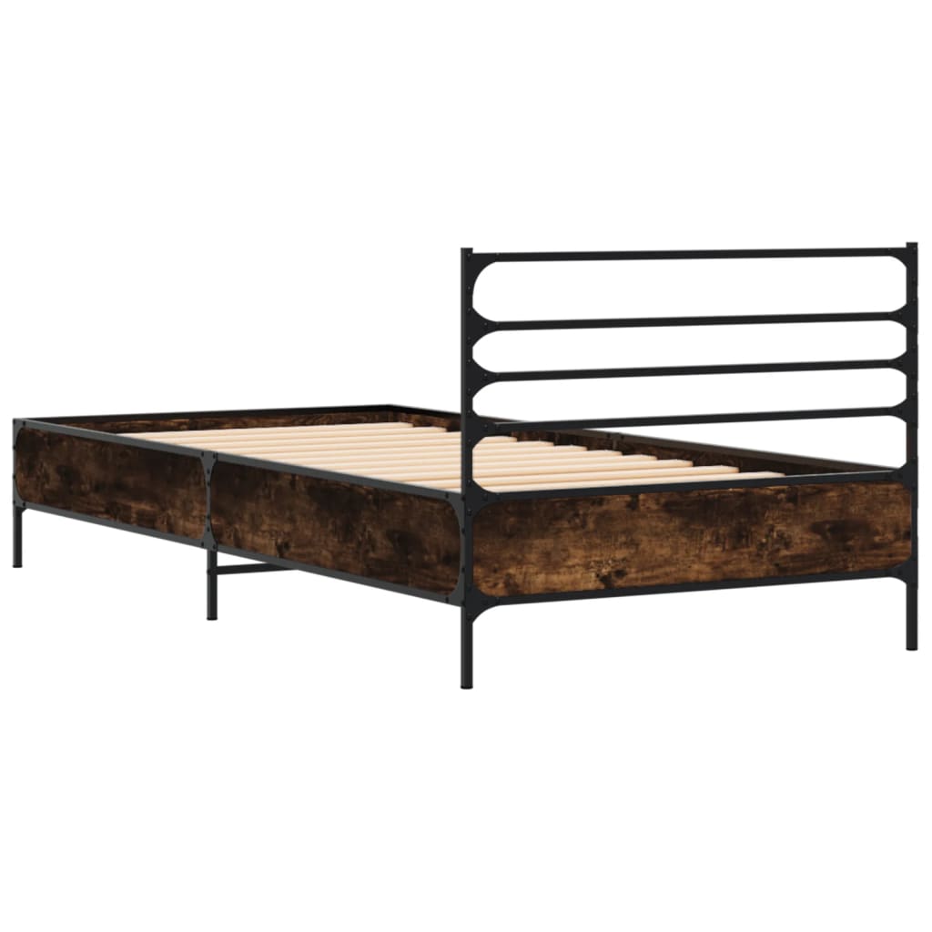sengeramme 90x200 cm konstrueret træ og metal røget eg
