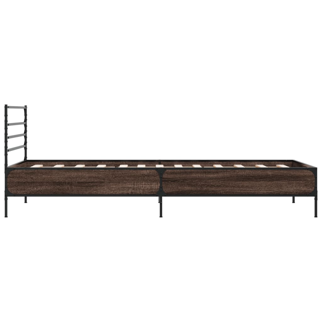 sengeramme 90x200 cm konstrueret træ og metal brun egetræsfarve
