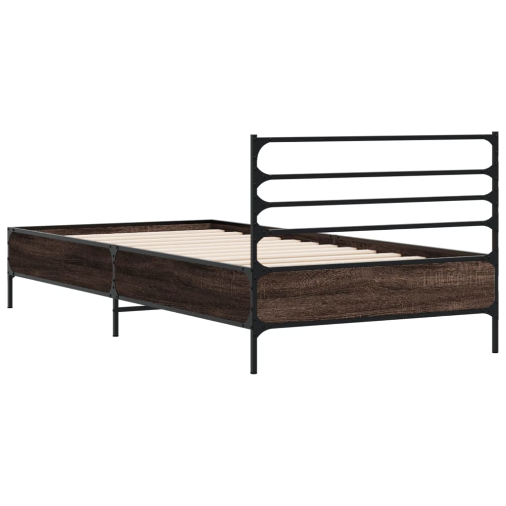 sengeramme 90x200 cm konstrueret træ og metal brun egetræsfarve
