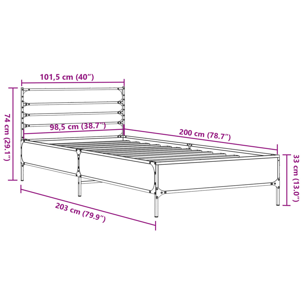 sengeramme 100x200 cm konstrueret træ og metal røget eg