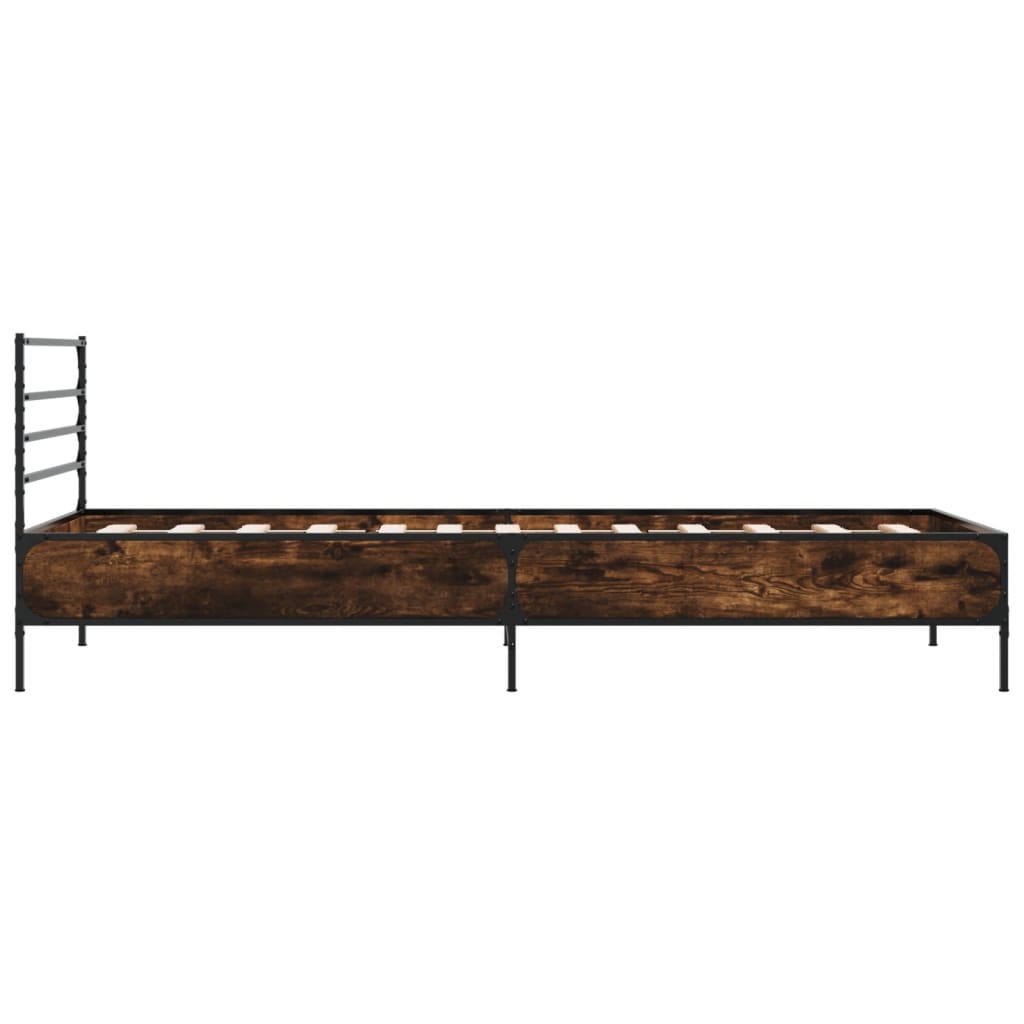 sengeramme 75x190 cm konstrueret træ og metal røget eg