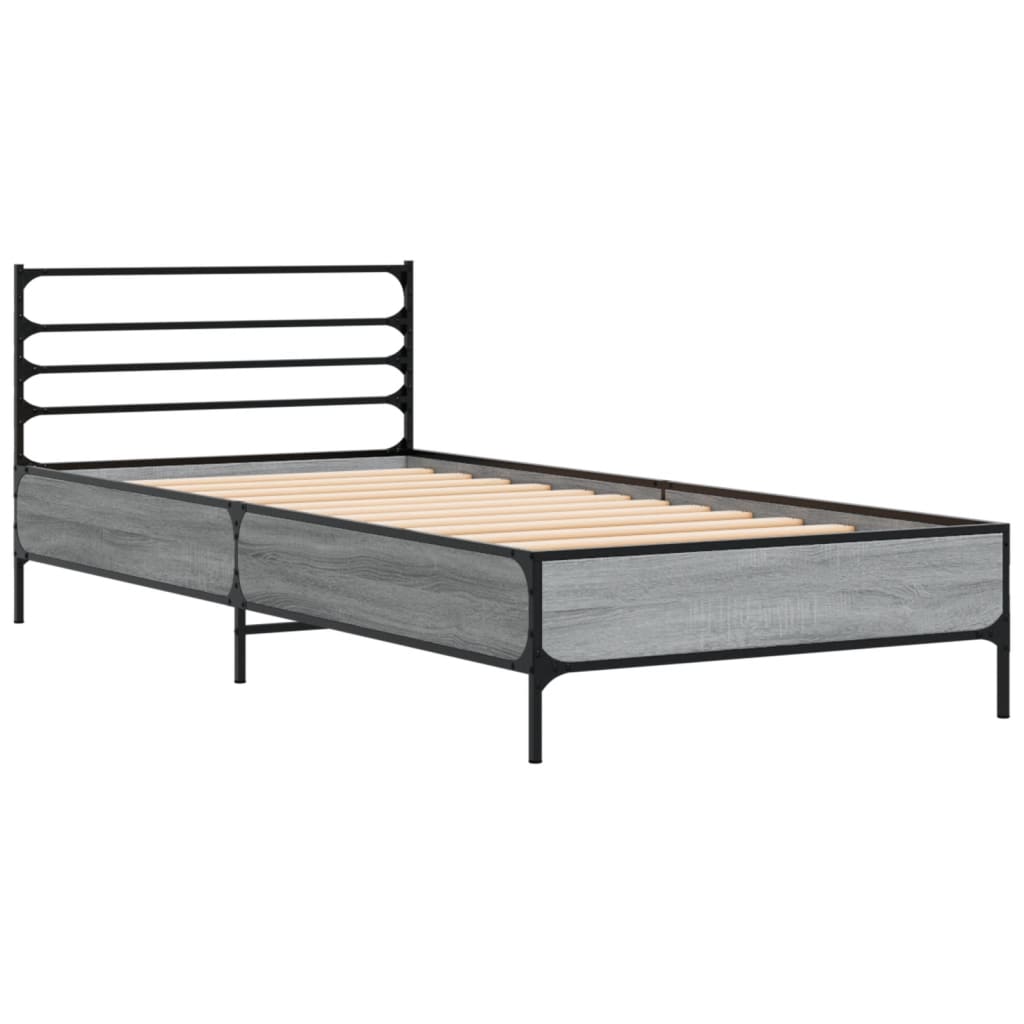 sengeramme 75x190 cm konstrueret træ og metal grå sonoma-eg