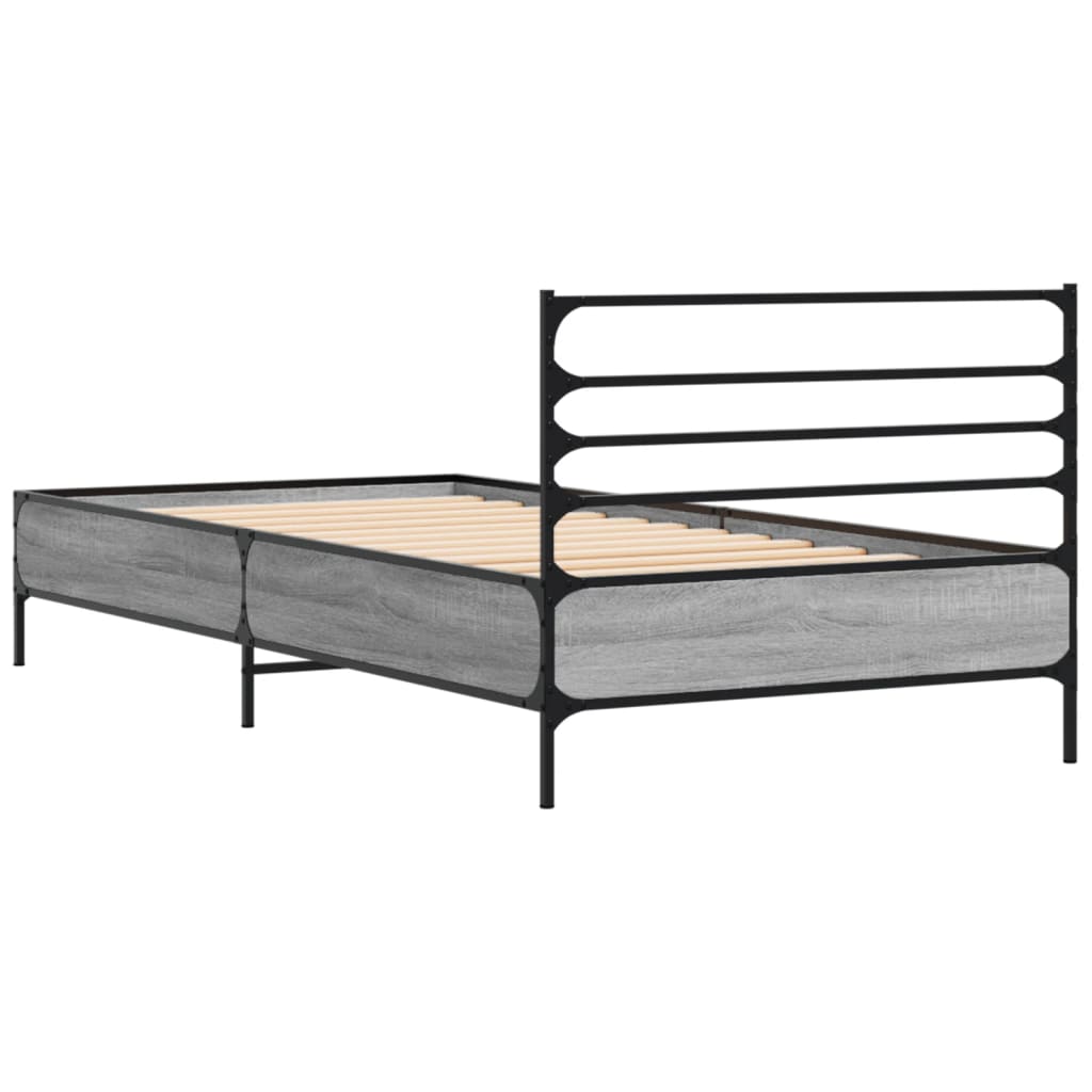 sengeramme 75x190 cm konstrueret træ og metal grå sonoma-eg