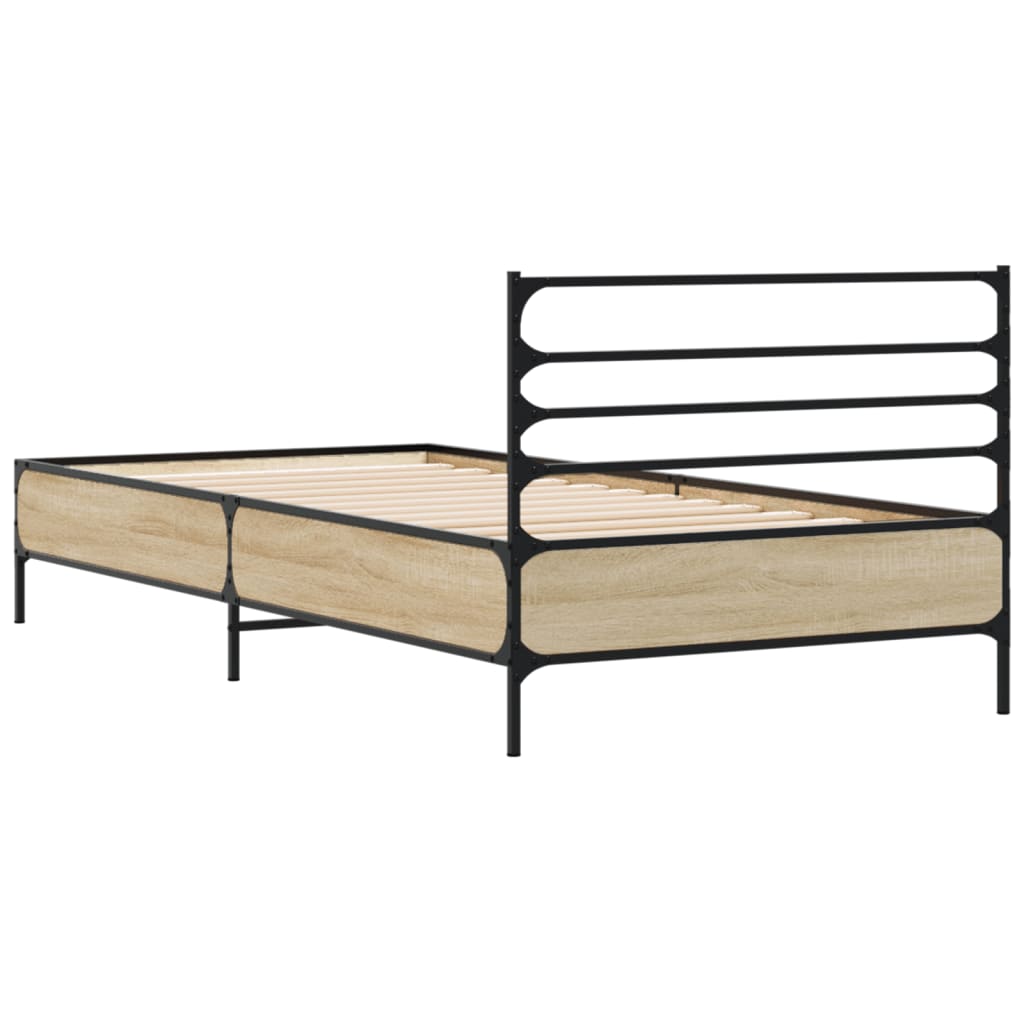 sengeramme 90x190 cm konstrueret træ og metal sonoma-eg
