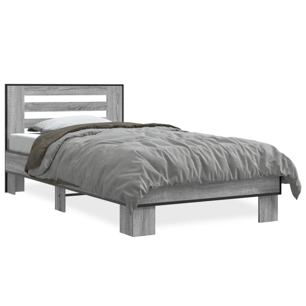 sengeramme 75x190 cm konstrueret træ og metal grå sonoma-eg