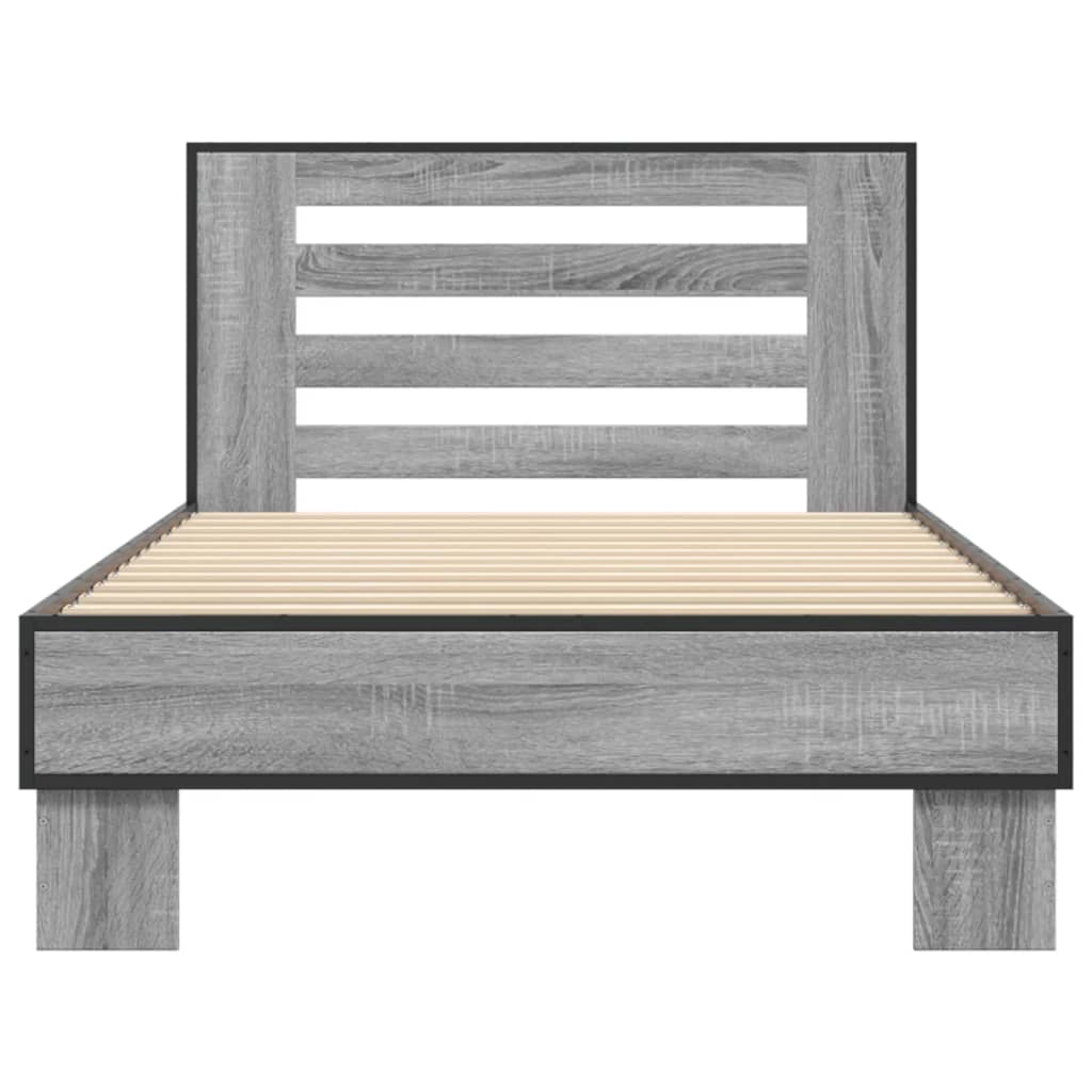 sengeramme 75x190 cm konstrueret træ og metal grå sonoma-eg