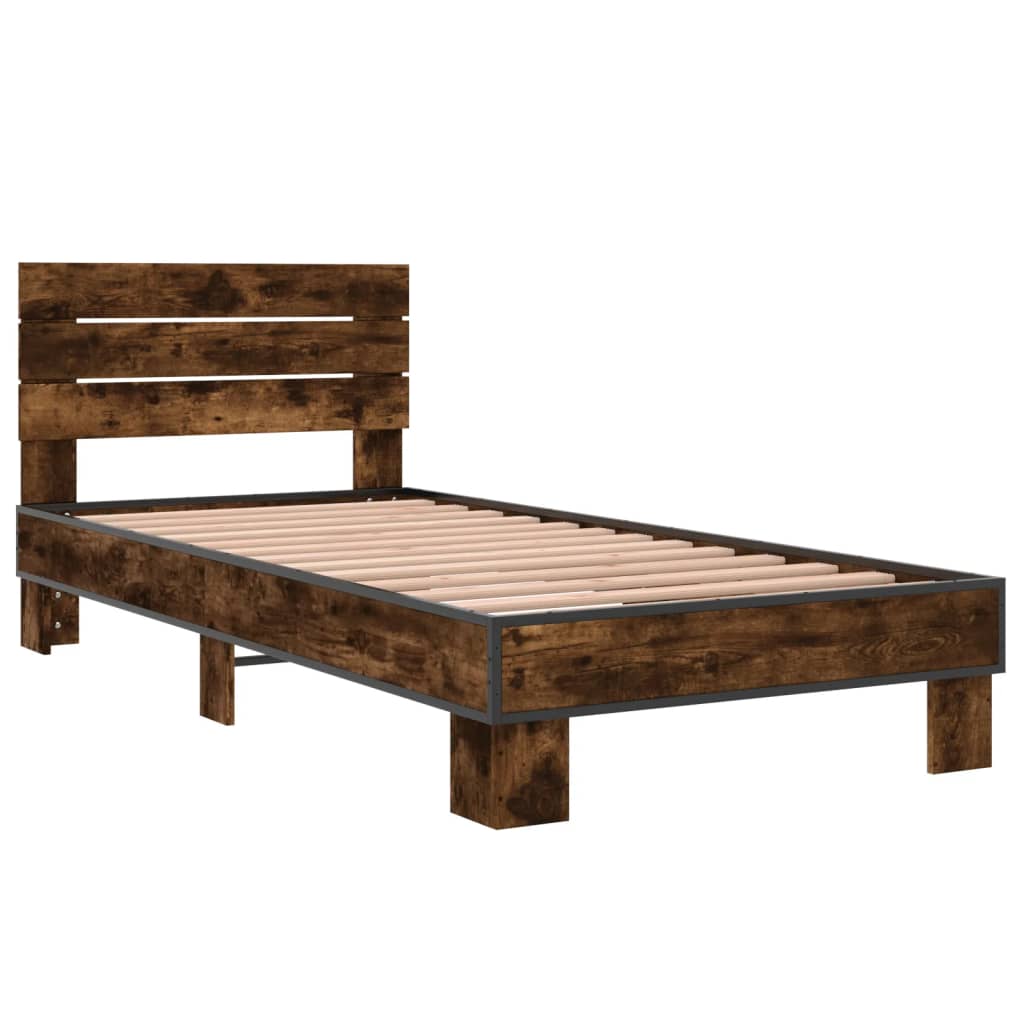 sengeramme 100x200 cm konstrueret træ og metal røget eg