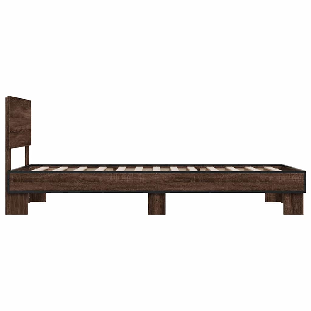 sengeramme 90x200 cm konstrueret træ og metal brun egetræsfarve
