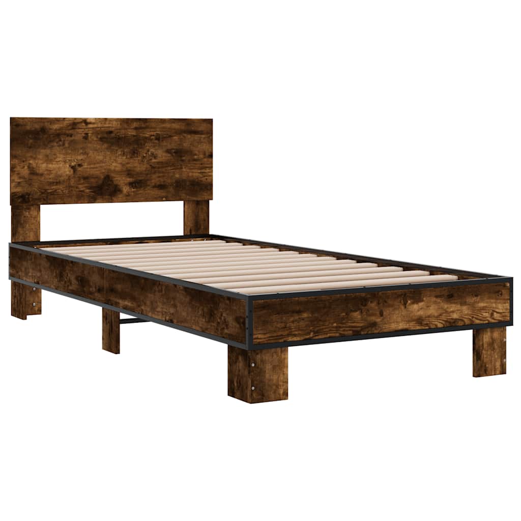 sengeramme 75x190 cm konstrueret træ og metal røget eg