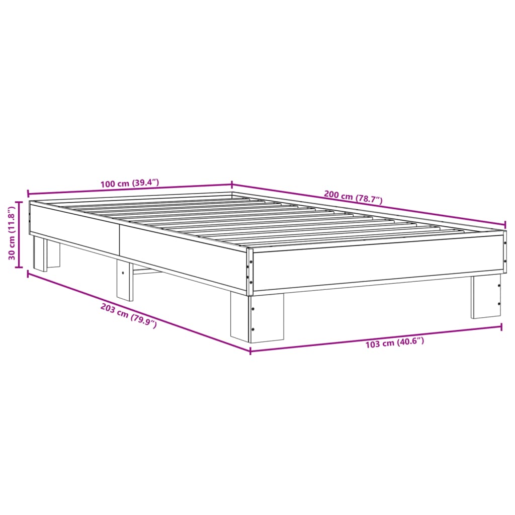 sengeramme 100x200 cm konstrueret træ og metal røget eg