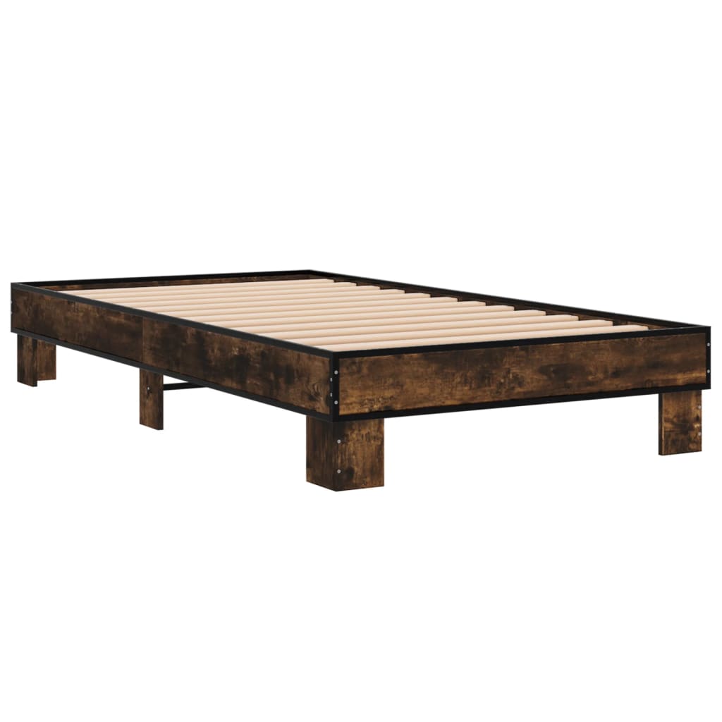 sengeramme 75x190 cm konstrueret træ og metal røget eg