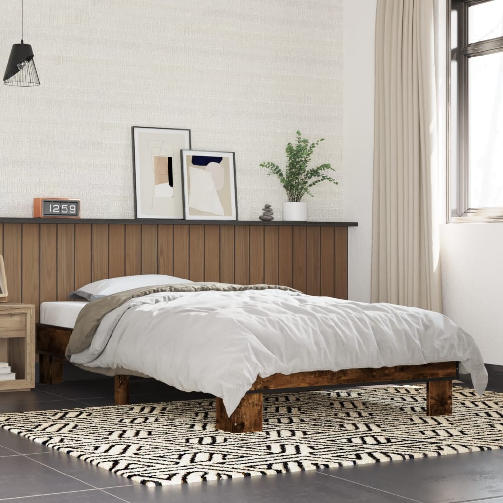 sengeramme 75x190 cm konstrueret træ og metal røget eg