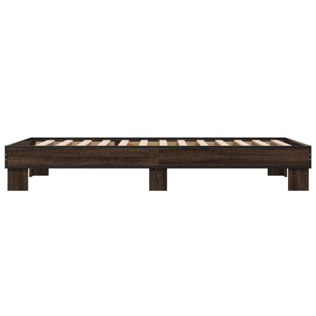 sengeramme 90x190 cm konstrueret træ og metal brun egetræsfarve