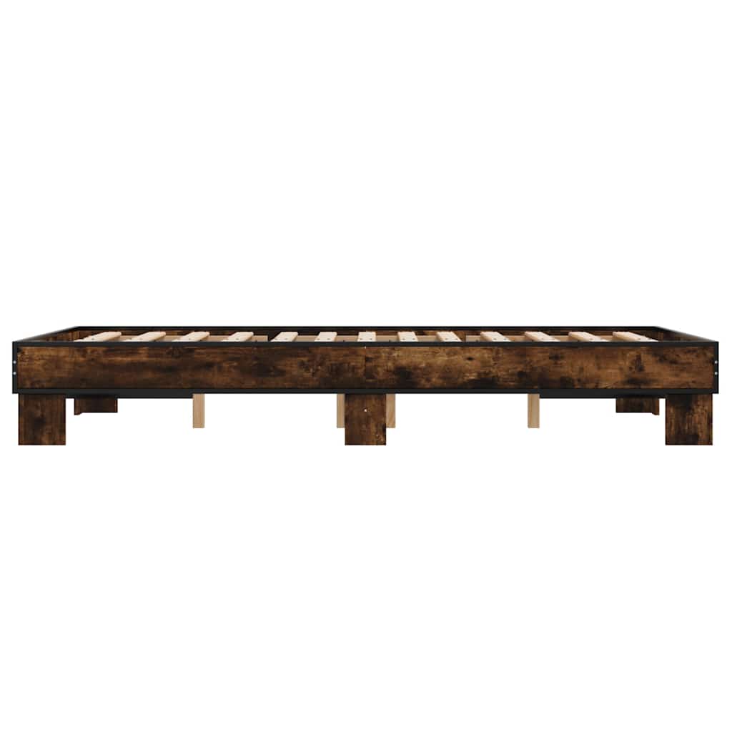 sengestel 140x190cm konstrueret træ og metal røget egetræsfarve
