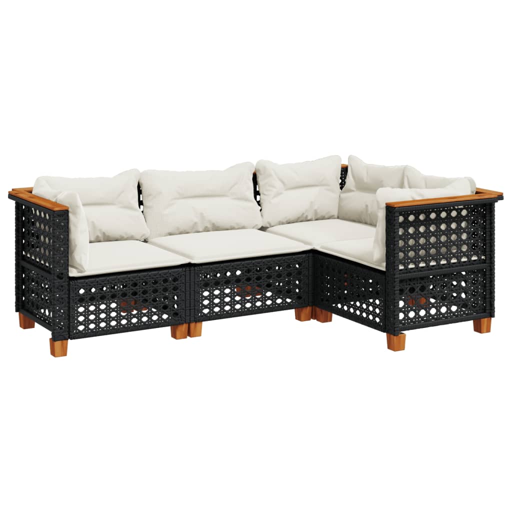 sofasæt til haven 4 dele med hynder polyrattan sort