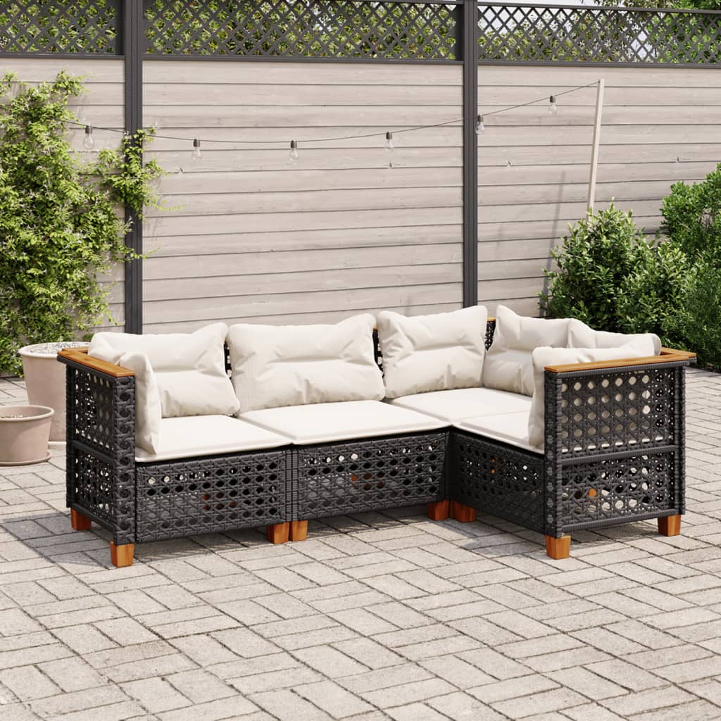 sofasæt til haven 4 dele med hynder polyrattan sort